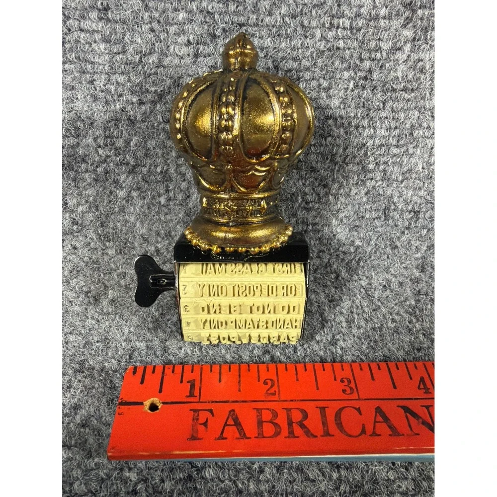 Vintage Gold Crown Desktop Rotary Rubber Stamp Rare Postal Phrase Office Decor
